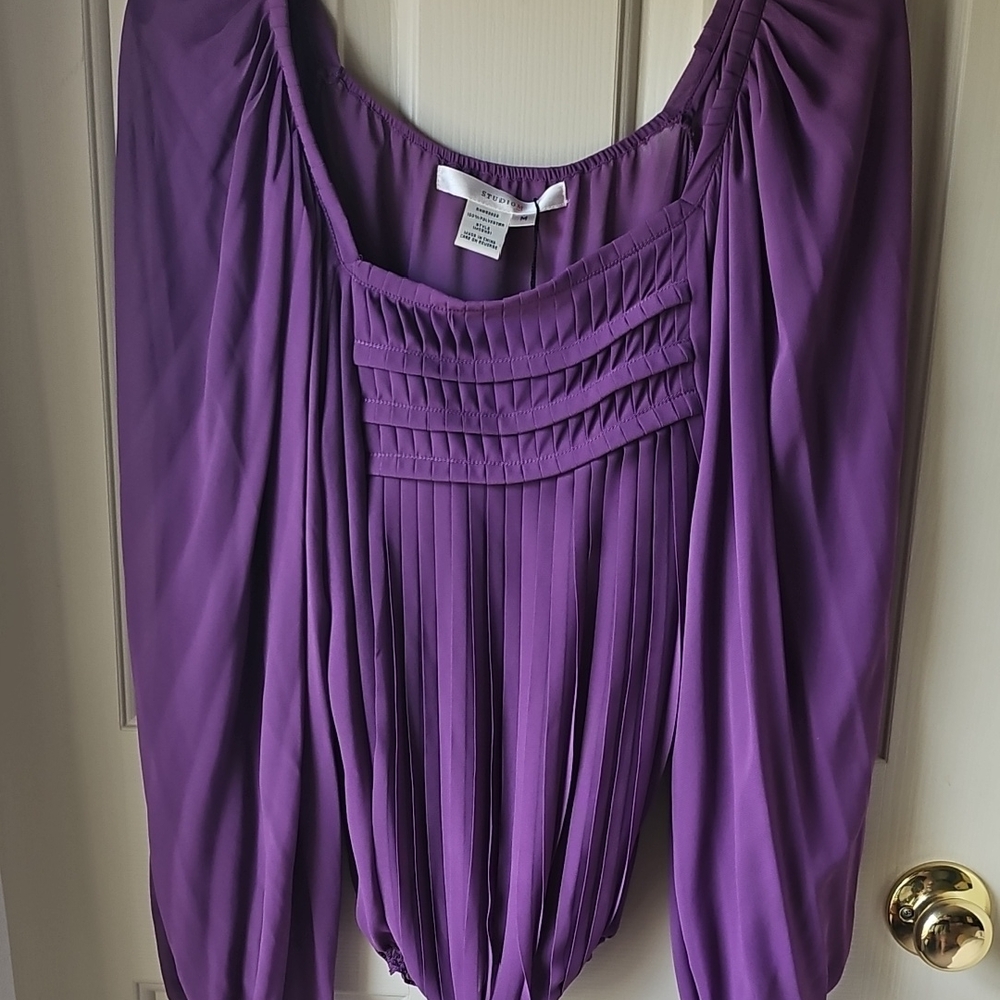 Studio M Purple Pleated Blouse